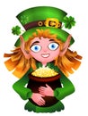 Leprechaun with a pot of gold and clover