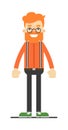 Redheaded hipster in shirt, suspenders and pants