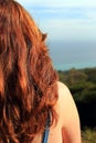 Back of a red-haired woman's head.