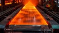 Redhot sheets of steel moving through rollers being flattened and shaped according to specific designs