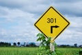 301 Redirect street sign and rices field in the background Royalty Free Stock Photo