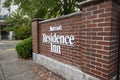 Redmond, WA USA - circa August 2021: Angled street view of a Marriott Residence Inn in downtown Redmond