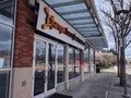 Redmond, WA USA - circa March 2021: Angled view of the front of an Orange Theory Fitness building