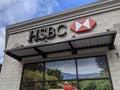 Redmond, WA USA - circa March 2021: Exterior view of an HSBC bank in downtown Redmond on a sunny day