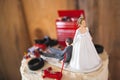 Redneck wedding cake topper with mechanic groom Royalty Free Stock Photo