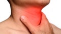 Redness at neck of Asian man. Concept of sore throat, pharyngitis, laryngitis or dysphagia Royalty Free Stock Photo