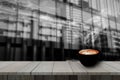 Redolent cappuccino coffee with smoke heart shape.