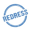 REDRESS text written on blue grungy round stamp