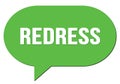 REDRESS text written in a green speech bubble