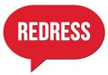 REDRESS text written in a red speech bubble