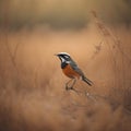 Redstart, Phoenicurus phoenicurus in nature. generative ai