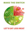 Reduce animal products consumption. Reducetarians promotional poster.