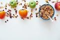 Reduce callories. Top view of muesli bowl with fresh fruits. Royalty Free Stock Photo