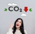 Reduce CO2 concept with happy young woman Royalty Free Stock Photo