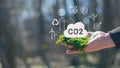 Reduce CO2 emission concept in the hand for environmental Royalty Free Stock Photo