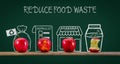 Reduce food waste text, ways to reduced food waste using four apples Royalty Free Stock Photo