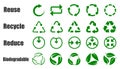 Reduce reuse recycle and biodegradable set icons for environmental concept of ecological waste management, sustainable