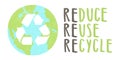 Reduce reuse recycle lettering and Earth sign