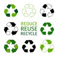 Reduce reuse recycle logotype set. Green arrows recycle eco symbols Royalty Free Stock Photo