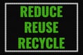 Reduce Reuse Recycle text on dark screen