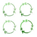 Reduce Reuse Recycle vector logo set on a white background. Three Rs in flat icon design