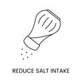 Reduce salt intake, line icon in vector, salt dispenser illustration.