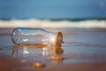 Reduce waste in the sea, Ecological and environmental problems. glass bottle on the beach.Trash on the beach