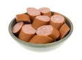 Reduced calorie kielbasa sausage slices in a bowl Royalty Free Stock Photo