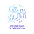 Reduced risks of exploitation blue gradient concept icon