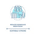 Reduced workplace absenteeism blue concept icon