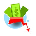 Reduces The Effect Of Red Lines. Line Icon Of Reducing Money. The Percentage Down The Line Icon. Cost Reduction-reduce