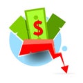 Reduces The Effect Of Red Lines. Line Icon Of Reducing Money. The Percentage Down The Line Icon. Cost Reduction-reduce