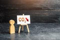 Reducing greenhouse gas emissions CO2 easel. Environmentally friendly. Improving energy efficiency. Carbon neutral. Low impact Royalty Free Stock Photo