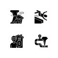 Reducing hazard risks black glyph icons set on white space