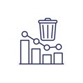 Reducing waste line icon with chart and trash bin Royalty Free Stock Photo
