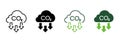 Reduction Greenhouse CO2 with Cloud Emission Line and Silhouette Icon Color Set. Carbon Dioxide Pollution in Air