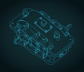 Reduction spur gear box isometrivc blueprint Royalty Free Stock Photo