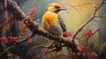 Unique Northern Flicker Oil Painting With Iridescent Coral Colors