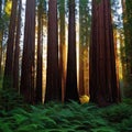 redwood forest at dusk