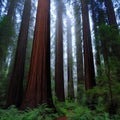 redwood forest at dusk