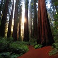 redwood forest at dusk