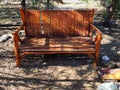 redwood seating park garden bench wooden handmade craftsman backyard banquette Royalty Free Stock Photo