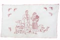 Redwork embroidery with a woman, a man and a dog. Royalty Free Stock Photo