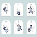 6 redy to print tag with place for your text. Tags with branches, berries and wreaths in blue, red and white colors