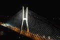 Redzin Bridge in Wroclaw at dusk, Beautifully lit by white lamps, Pole pylons Royalty Free Stock Photo