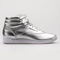 Reebok High Metallic silver and white sneaker