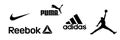 Reebok, Nike, Jordan, Adidas, Puma - logos of sports equipment and sportswear company. Kyiv, Ukraine - December 6, 2020