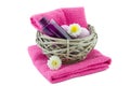 Reed basket with bath products