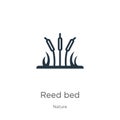 Reed bed icon. Thin linear reed bed outline icon isolated on white background from nature collection. Line vector reed bed sign,