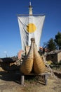 Reed Boat on the banks of Lake Titicaca. Huatajata, Bolivia, October 10, 2023.